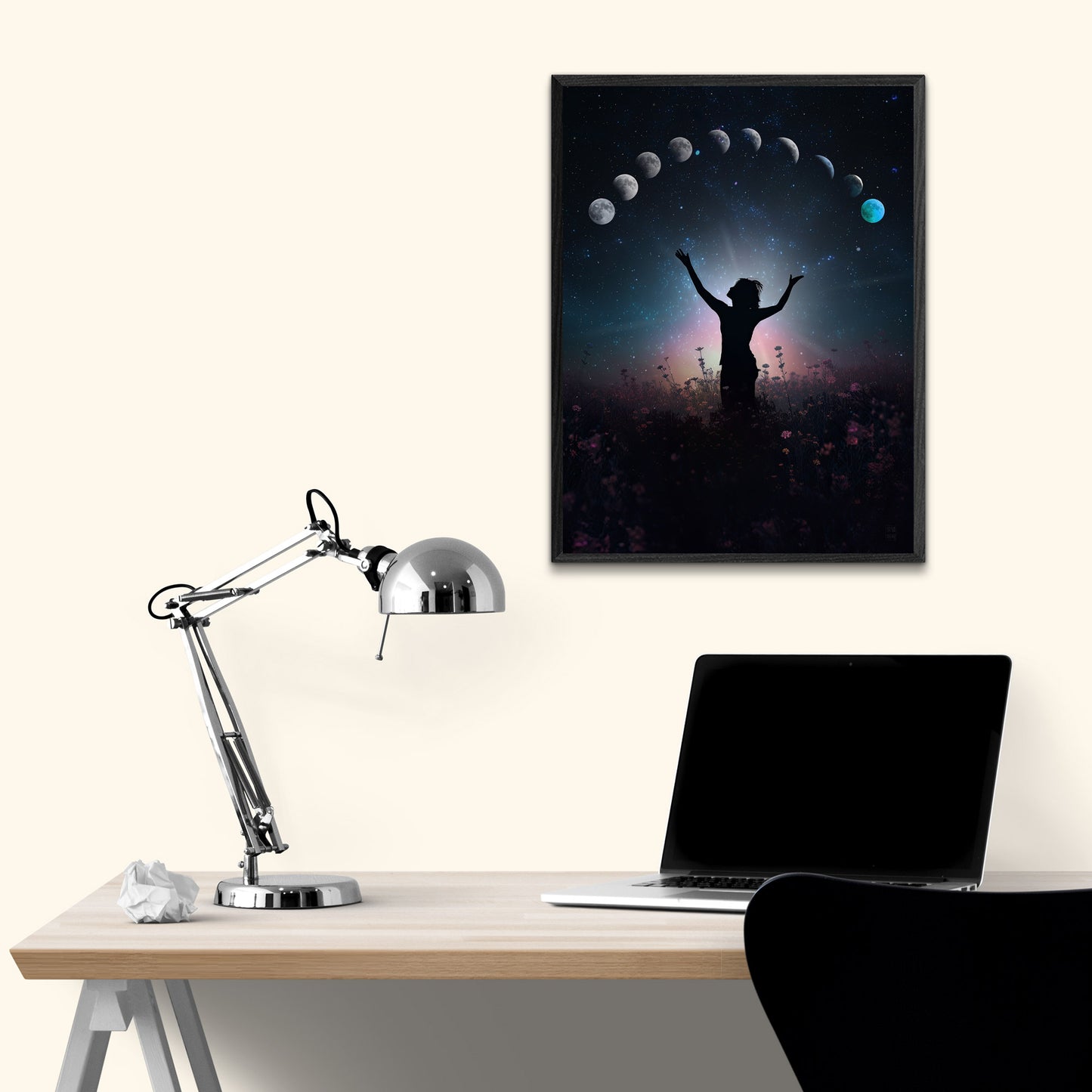 Balancing the Phases 18X24 Inch Poster Print for Space Art Fans, for home decor and room design