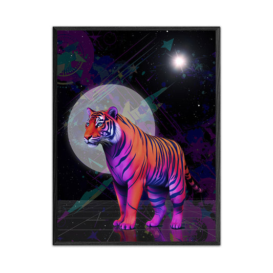 Tiger Night Pink 18X24 Inch Poster Print for Space Art & Tiger Fans, for home decor and room design