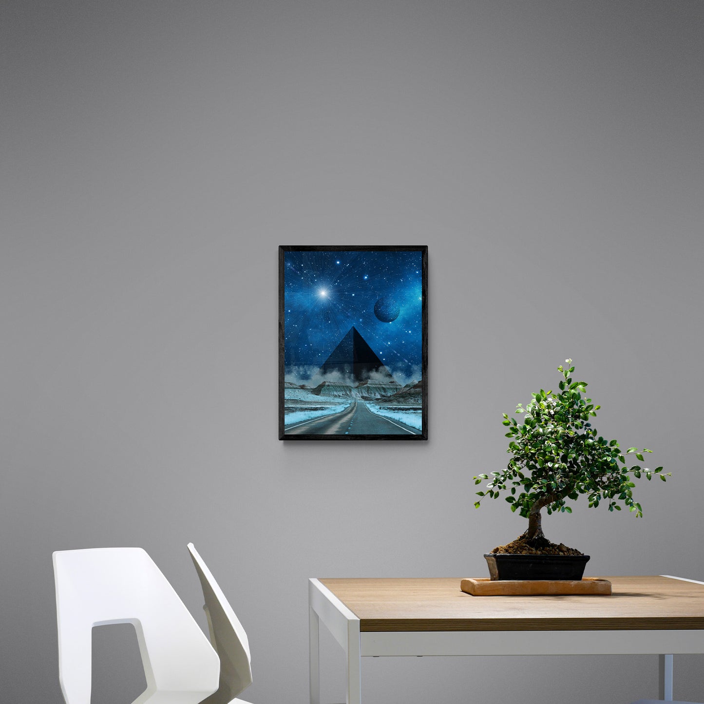 Black Pyramid Road 18X24 Inch Poster Print for Sci-Fi & Pyramid Art Fans, great gift for home decor and room design
