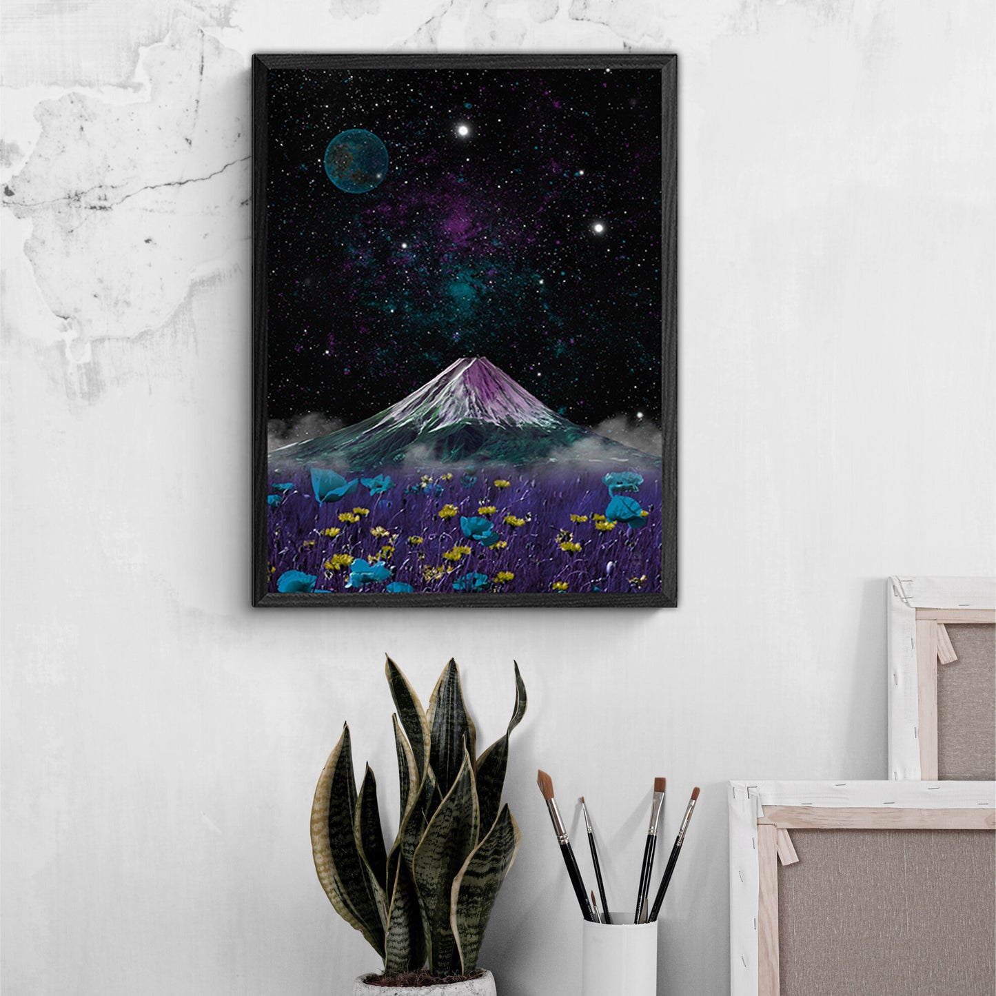 Flower Mountain Bliss Poster Print for space art & collage fans, great gift for home decor and room design
