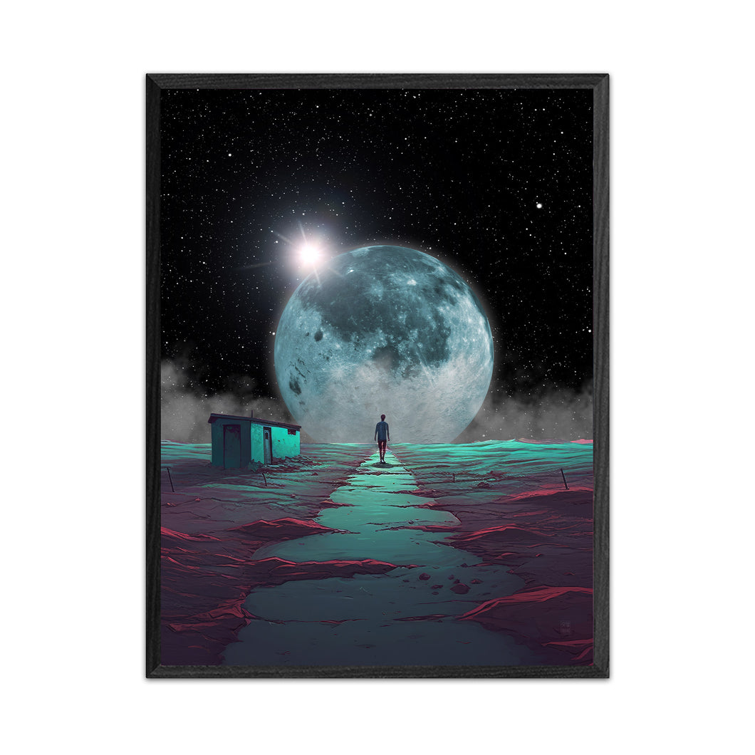 Walking to the Moon 18X24 Inch Poster Print for Sci-Fi & Surreal Art Fans, for home decor and room design