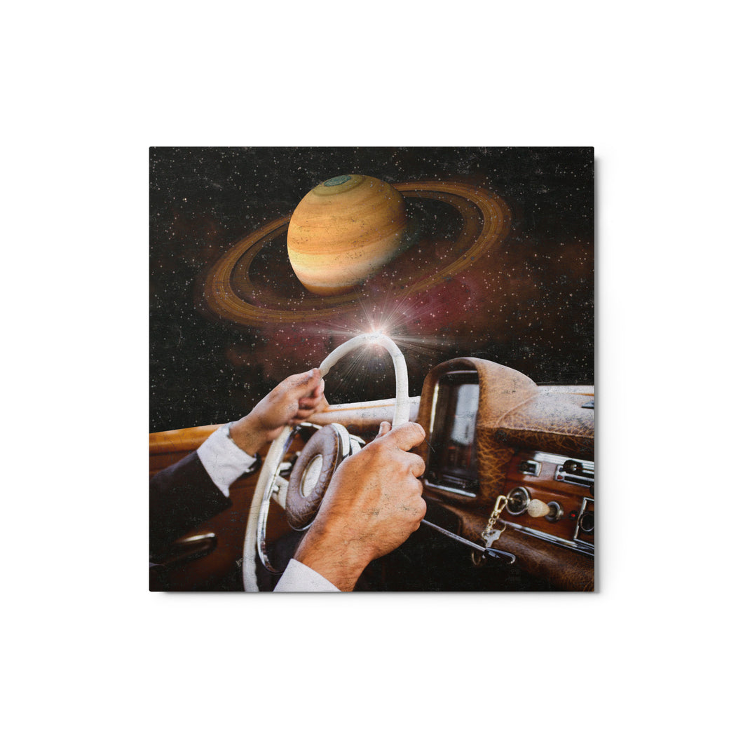 Saturn Cruise 12X12 Inch Metal Print for Sci-Fi & Surreal Art Fans, home decor and room design, free shipping in US.