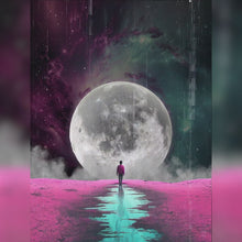 Load and play video in Gallery viewer, Walking to the Moon 18X24 Inch Poster Print for Sci-Fi &amp; Surreal Art Fans, for home decor and room design
