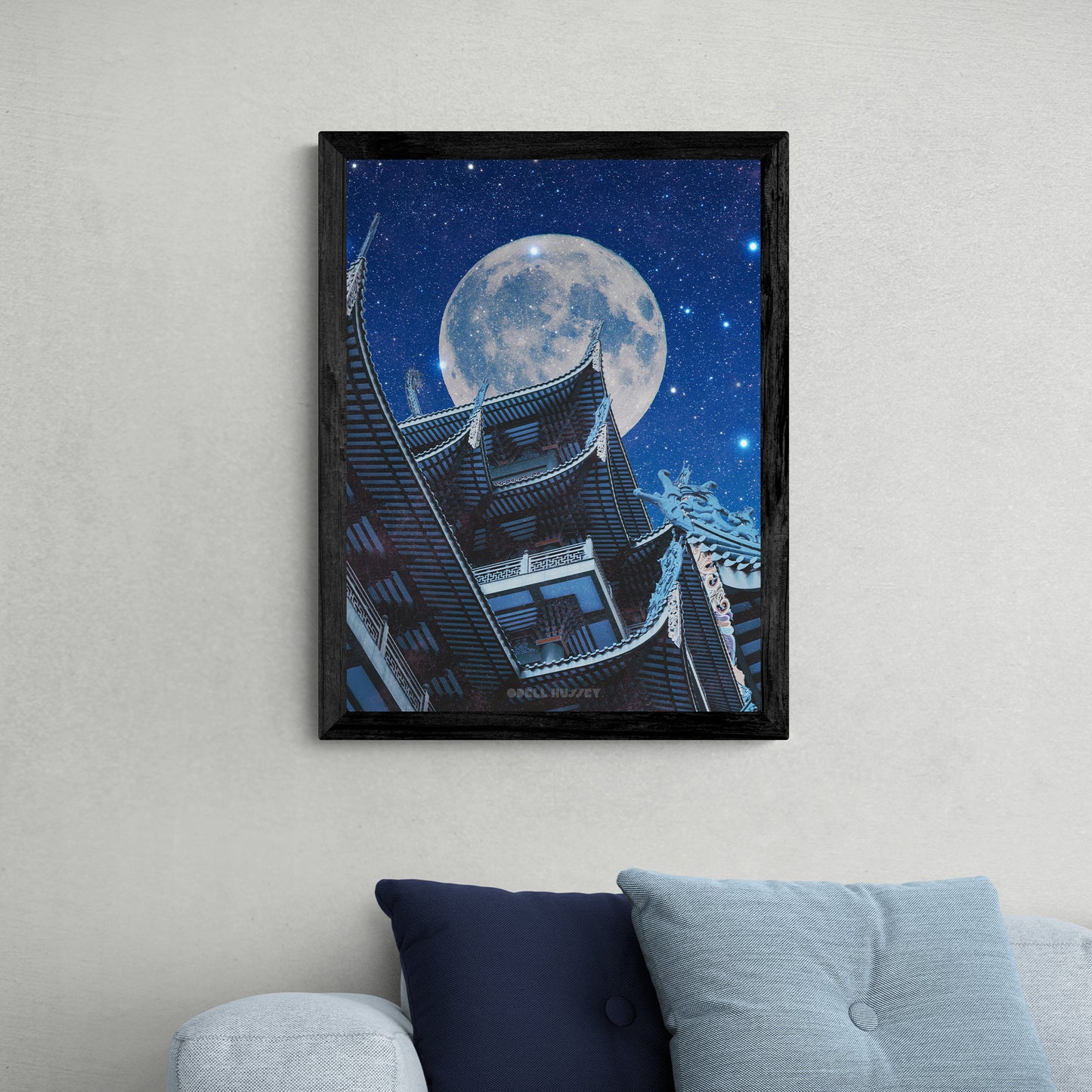 Blue Moon Pagoda 18X24 Inch Poster Print for surreal and collage art fans