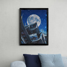 Load image into Gallery viewer, Blue Moon Pagoda 18X24 Inch Poster Print for surreal and collage art fans
