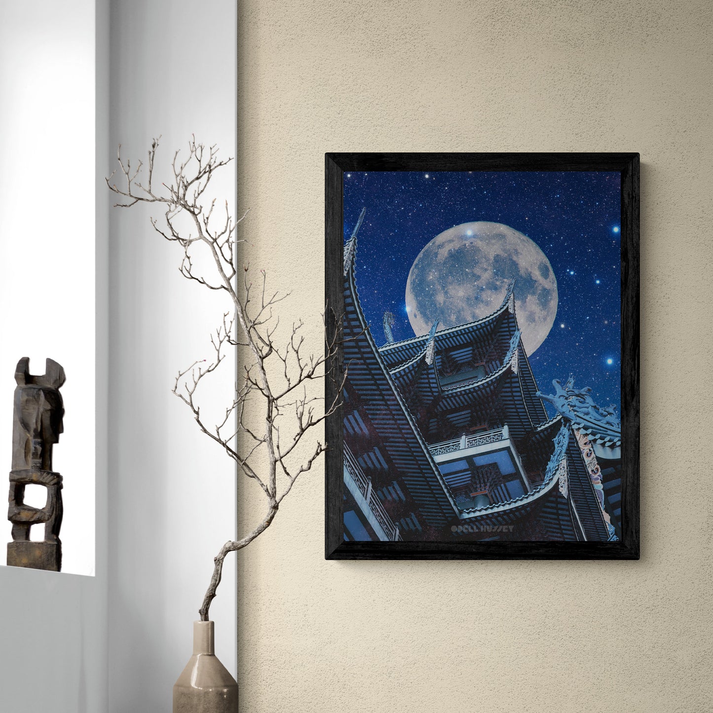 Blue Moon Pagoda 18X24 Inch Poster Print for surreal and collage art fans