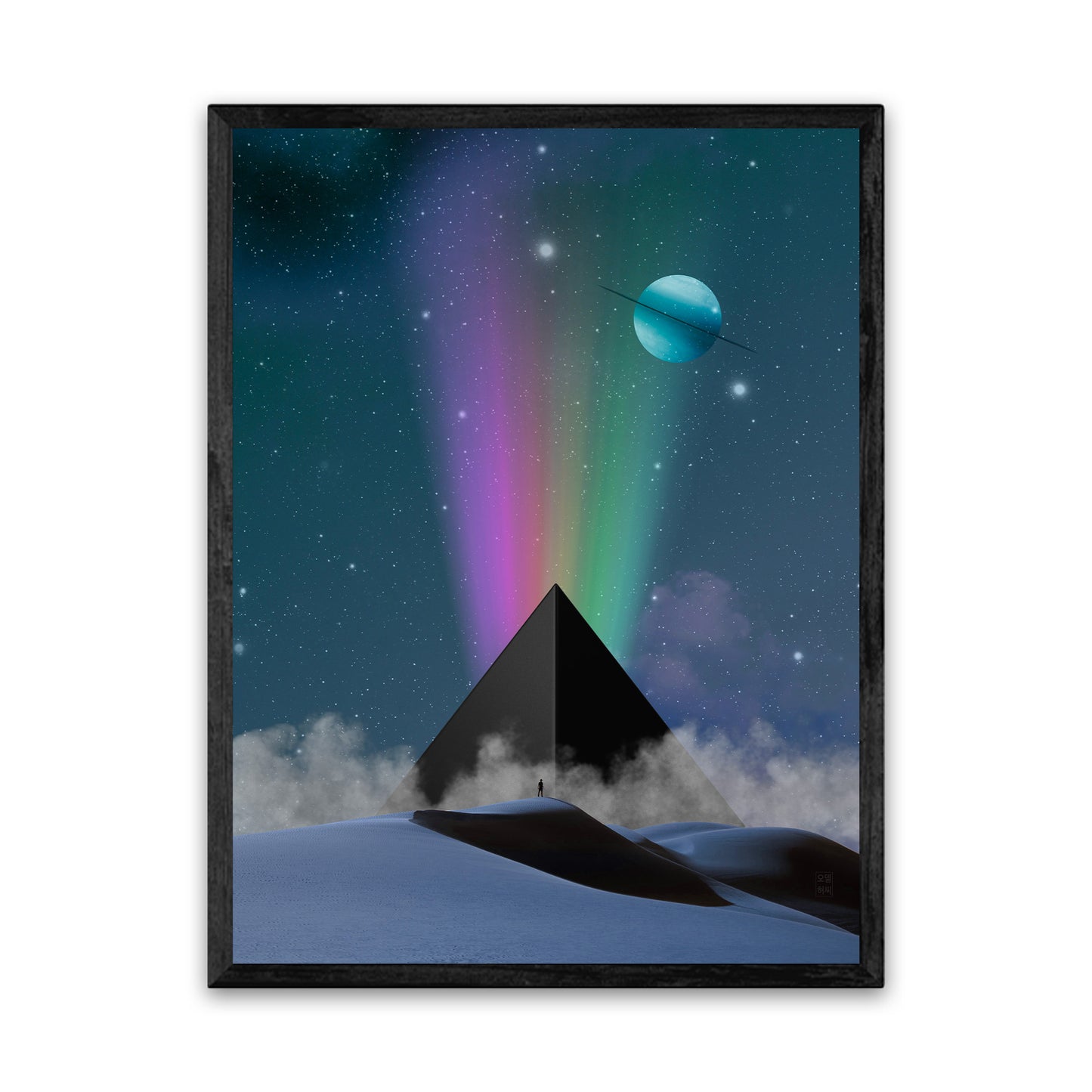 Blue Dunes Pyramid 18X24 Inch Poster Print for Pyramid & Surreal Art Fans, great gift for home decor and room design.