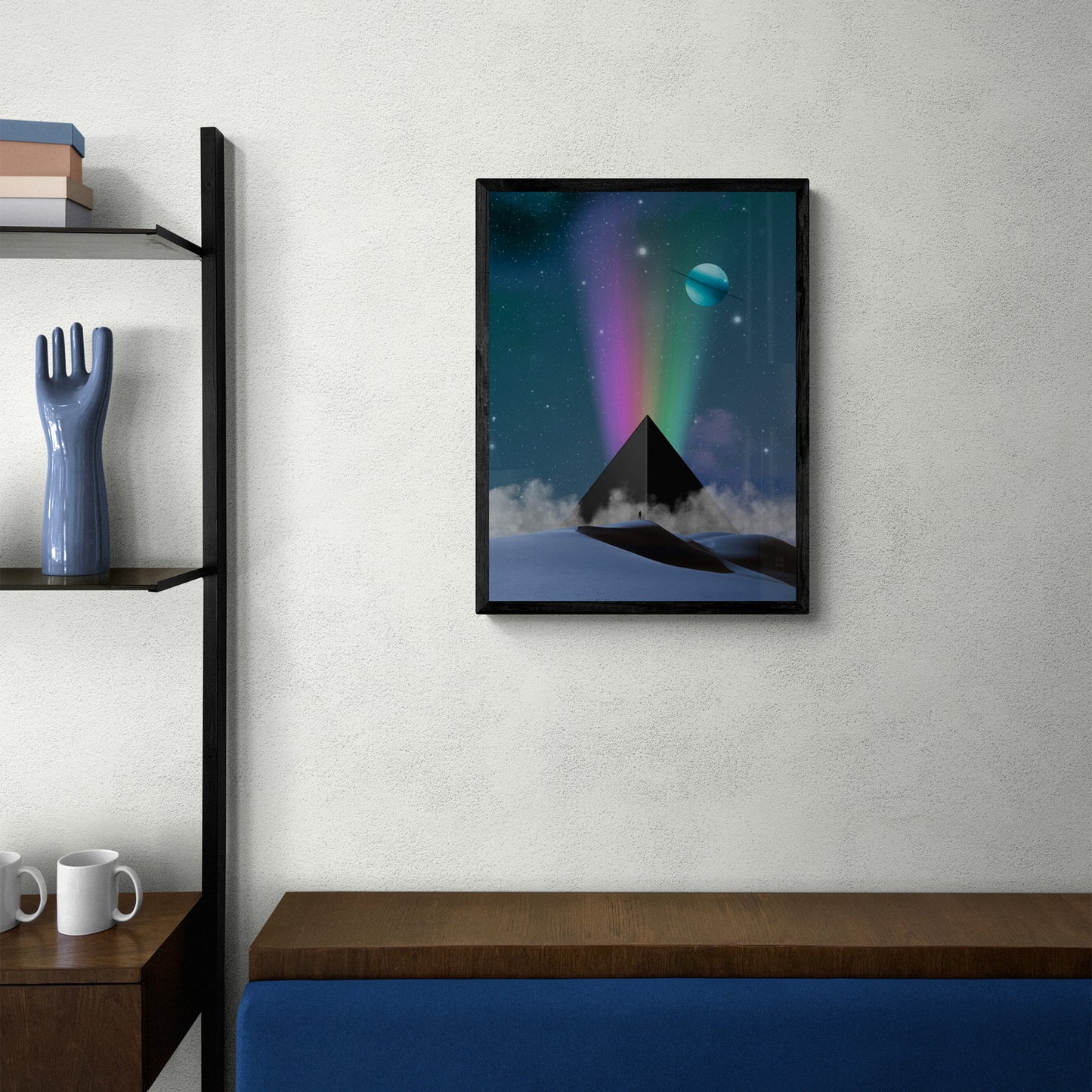 Blue Dunes Pyramid 18X24 Inch Poster Print for Pyramid & Surreal Art Fans, great gift for home decor and room design.