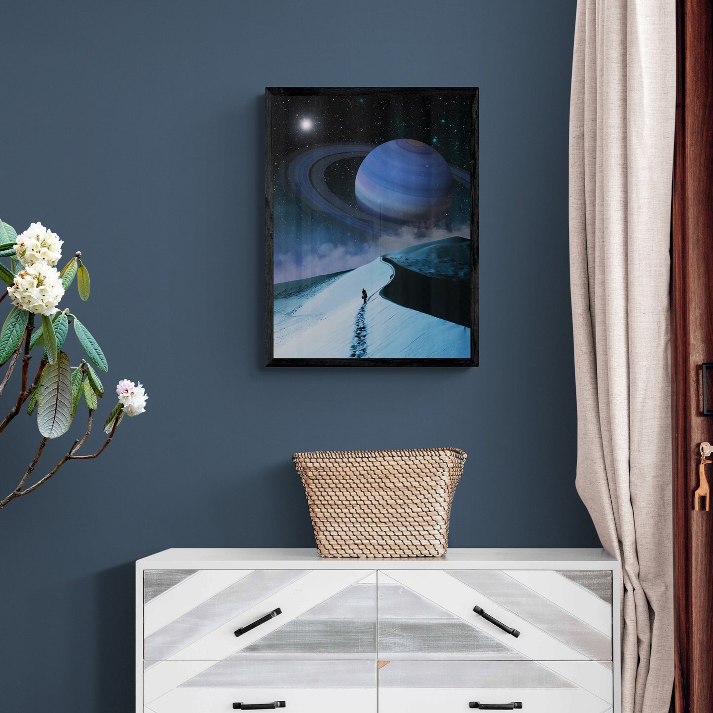 Blue Saturn Hike 18X24 Inch Poster Print for Space Art & Saturn fans, great gift for home decor and room design.